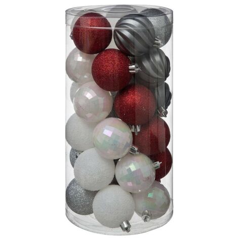 Boules de Noël 60 mm X30 rouge, gris et blanc