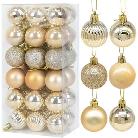Boules de Noël à suspendre de 4 cm, décoration de sapin de Noël, boules incassables, boules givrées, mates et brillantes, lot de 36 (dorées)