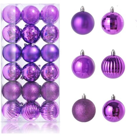Boules de Noël à suspendre de 4 cm, décoration de sapin de Noël, boules incassables, boules givrées, mates et brillantes, lot de 36 (violet)