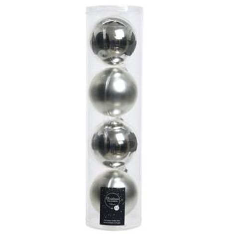 Boules de Noël à suspendre en verre 10 cm Argent. Lot de 4
