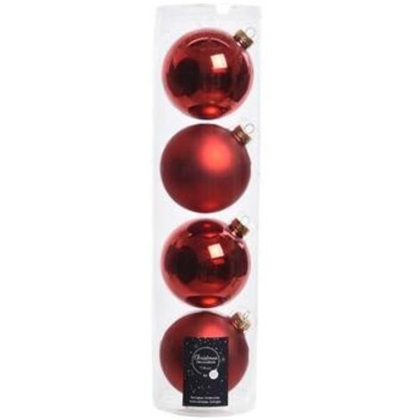 Boules de Noël à suspendre en verre 10 cm Noël rouge. Lot de 4