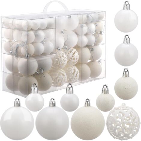 Boules de Noël avec anneaux de suspension, ensemble de 100 boules de Noël (blanches)