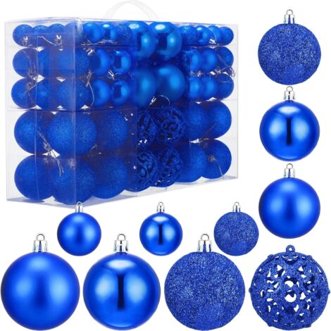 Boules de Noël avec anneaux de suspension, ensemble de 100 boules de Noël (bleu roi)