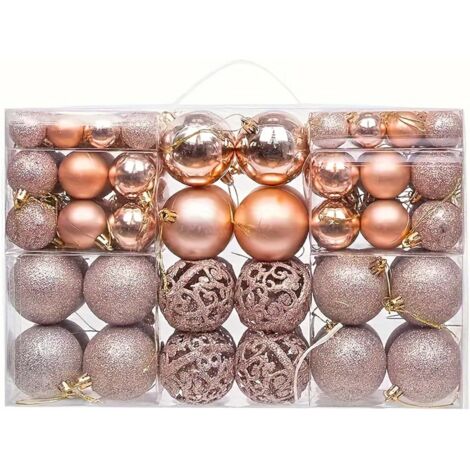 Boules de Noël avec anneaux de suspension, ensemble de 100 boules de Noël (or rose)