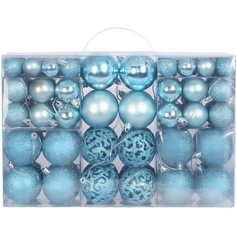 Boules de Noël décoratives avec anneaux de suspension, ensemble de 100 boules de Noël (bleu turquoise clair)