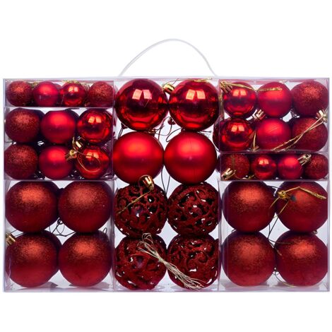 Boules de Noël décoratives avec anneaux de suspension, ensemble de 100 boules de Noël (rouges)