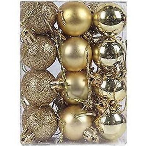 Boules de Noël décoratives pour sapin de Noël, boules à suspendre pour fêtes (dorées, 24 pièces)