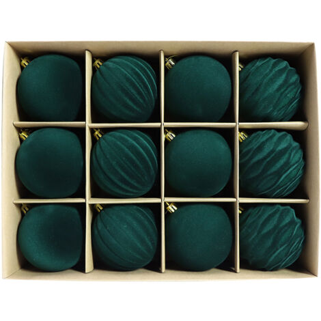 Boules de Noël en velours floqué pour sapin de Noël, 8 cm, 12 boules en plastique à suspendre