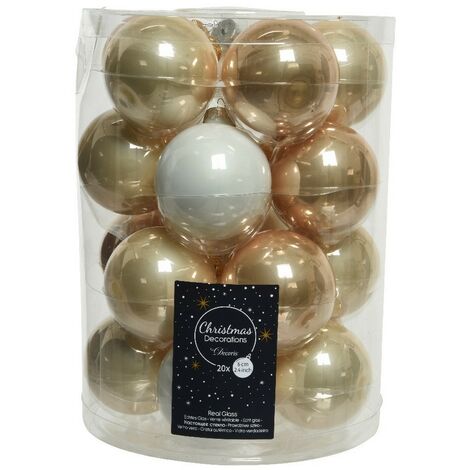 Boules de Noël en verre à suspendre 6 cm Perle, Blanc et Caramel. 20 sept.