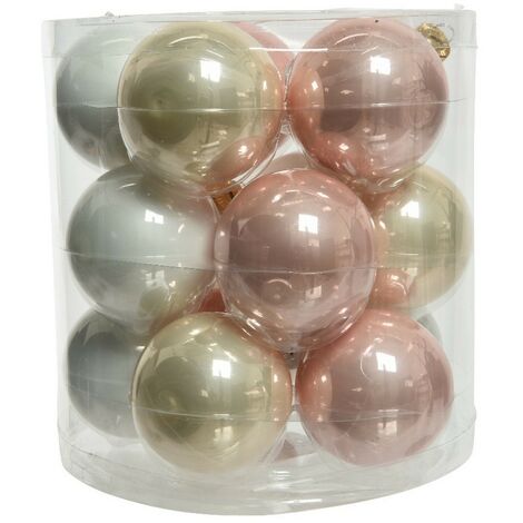 Boules de Noël en verre à suspendre 6 cm Rose, Blanc et Perle. 15 sept.