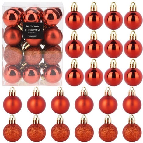 Boules de Noël incassables, décorations rouges pour sapin de Noël, 3 cm, 24 pièces