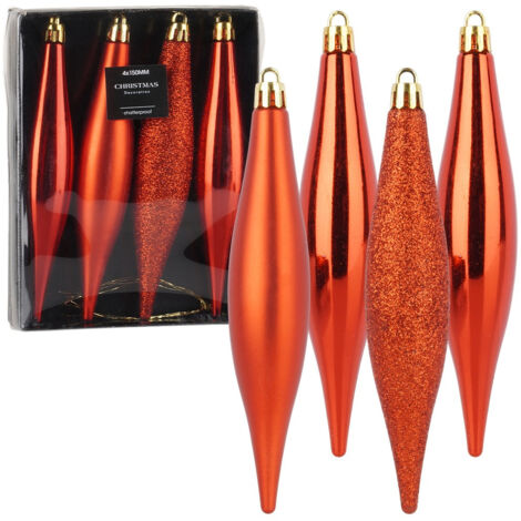 Boules de Noël incassables rouges en forme de cône, décorations pour sapin de Noël, 15 cm, lot de 4