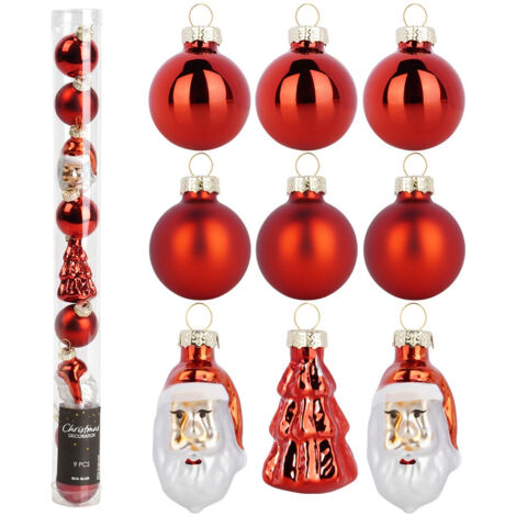 Boules de Noël incassables rouges, lot de 9, 3-5 cm