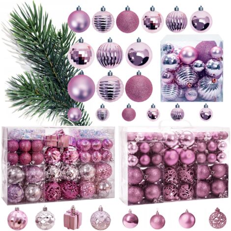 BOULES DE NOËL LILAC/ROSE 208 PIÈCES