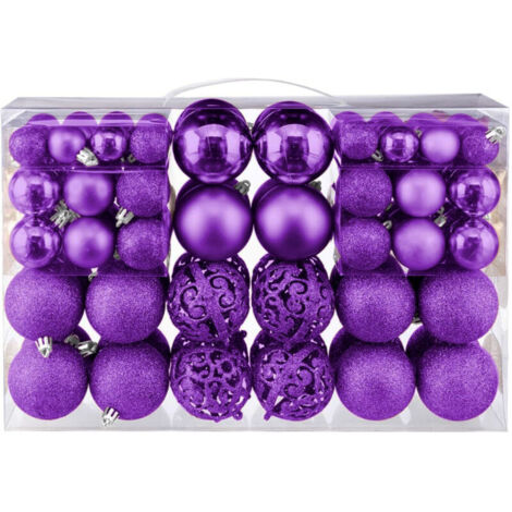 Boules de Noël Lot, 100Pcs Étincelants Décorations Sapin Noel Festives Arbre de Noël Ornements avec Crochets pour Noël Fêtes Mariage (Violet)