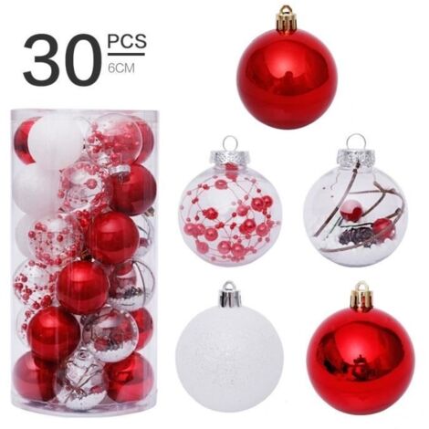 Boules de Noël Rouge pour Decoration Noel Sapin 6cm 30pcs, Boules de Noel Transparente, Kit Decoration pour Noël Mariage Fête
