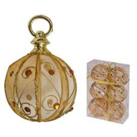 Boules décoratives de Noël dorées dans une boîte transparente de 6 pièces pour des décorations festives - Taille Ø 6 cm