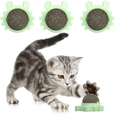 Boules d'herbe à chat pour mur de chat, lot de 3 boules d'herbe à chat comestibles, jouet à mâcher pour chat, rotatif et interactif