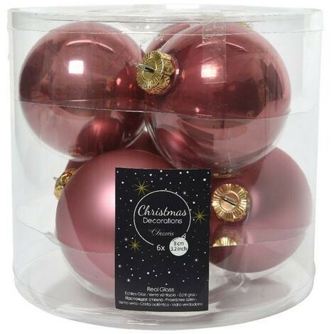 Boules en verre à suspendre Velours Rose dim 8 cm Carton de 6