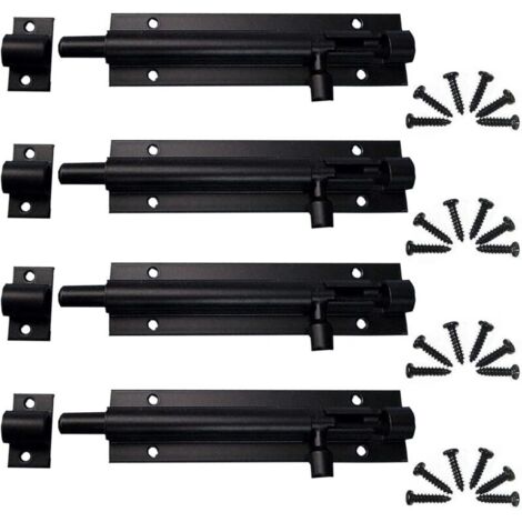Boulon à Glissière 4 Pièces Loquet de Portail Exterieur, Loquet Porte, Verrou à pêne à glissière, Targette en Acier Pour PorteJardin, Porte de Salle de Bain, Porte en Bois (Noir)