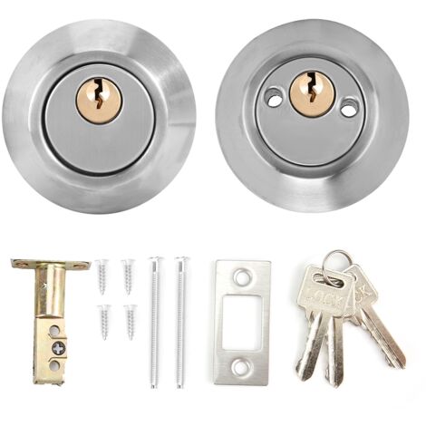 Boulon de porte de sécurité en acier à double cylindre avec serrure des deux côtés pour portes en bois (argent)