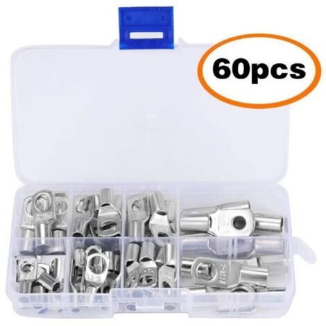 Boulon de trou de cosse électrique, 60 pièces, connecteur en cuivre étamé série SC6-25, sertissage/soudure adapté pour câble de 6m㎡8m㎡10m㎡16m㎡25m㎡