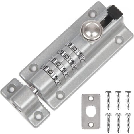 Boulon de verrouillage à combinaison de chiffres, verrou coulissant à 4 chiffres, 120 mm, loquet de portail de jardin argenté en acier inoxydable pour portails en bois, verrou de porte de portail