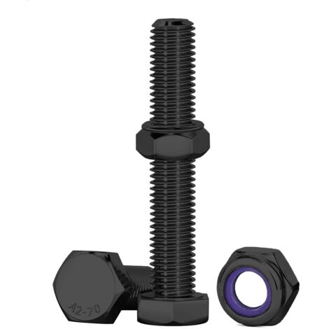 Boulon M8 10 Pcs Bouton à Tête Hexagonale Et écrous Noir, M8 X 60mm Boulons à Six Pans Avec écrous Boulons Acier Inoxydable A2 V2A Pour Meubles, Voitures, Vélos, Bateaux, Impression 3D