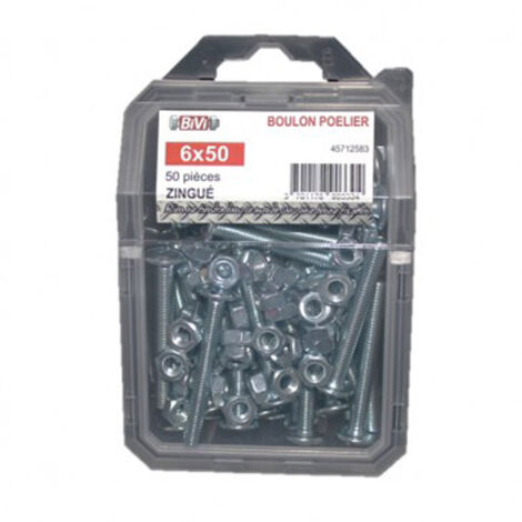 Boulon poêlier tête ronde large fendue en croix NFE 25129 ISO 4032 Zingué 6 x 60 mm - Coque de 25 pièces- Vendu par 4