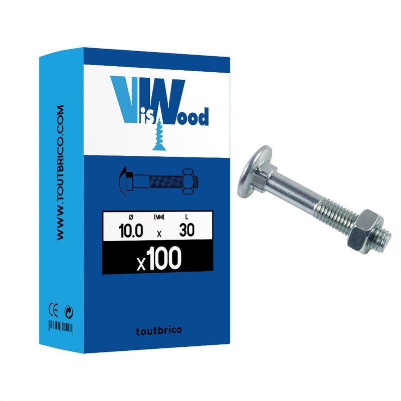 100 boulons trcc 10 x 30mm zingué - Viswood
