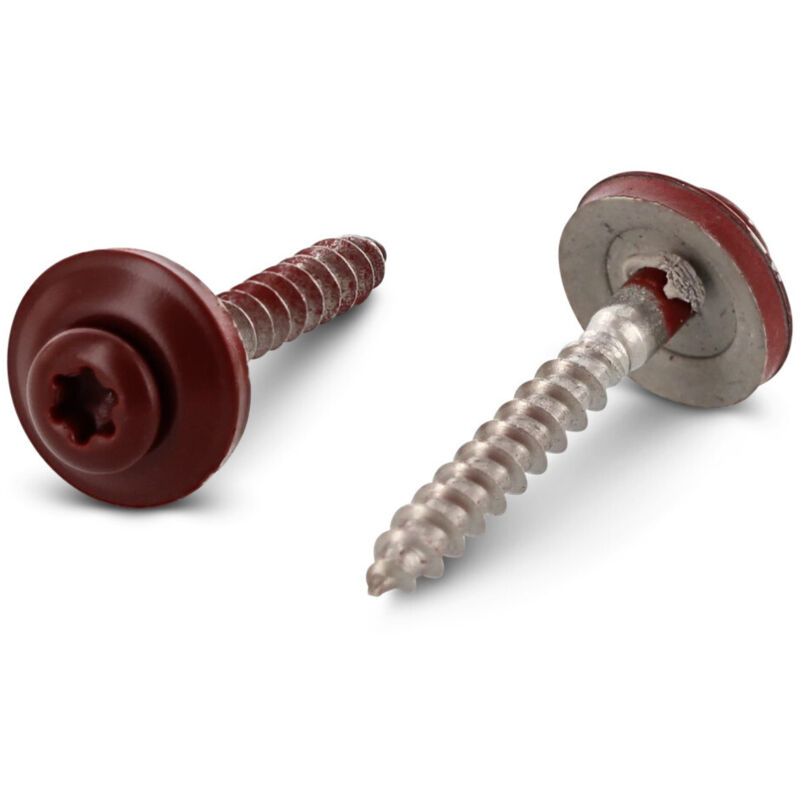 Vis faitage Tête fraisée bombée tfb torx T20 Inox A2 RAL3009 rouge oxyde 4.5X25 Rondelle d'étanchéite EPDM-200 pièces