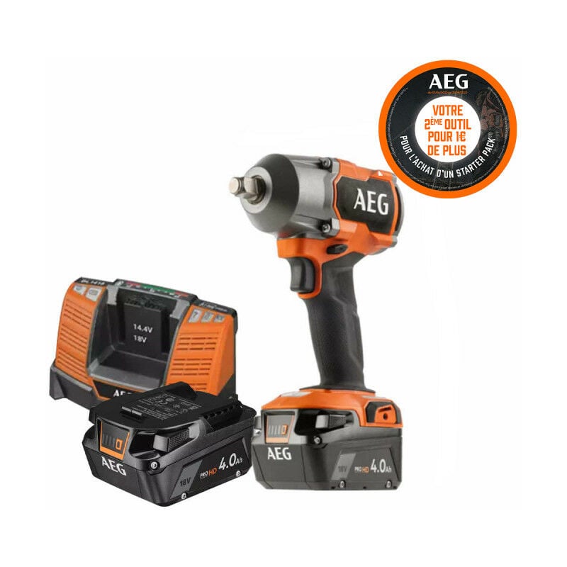 Boulonneuse à chocs AEG Brushless 18 v - 2 Batteries 4,0 Ah - Chargeur - BSS18MTF12-402C