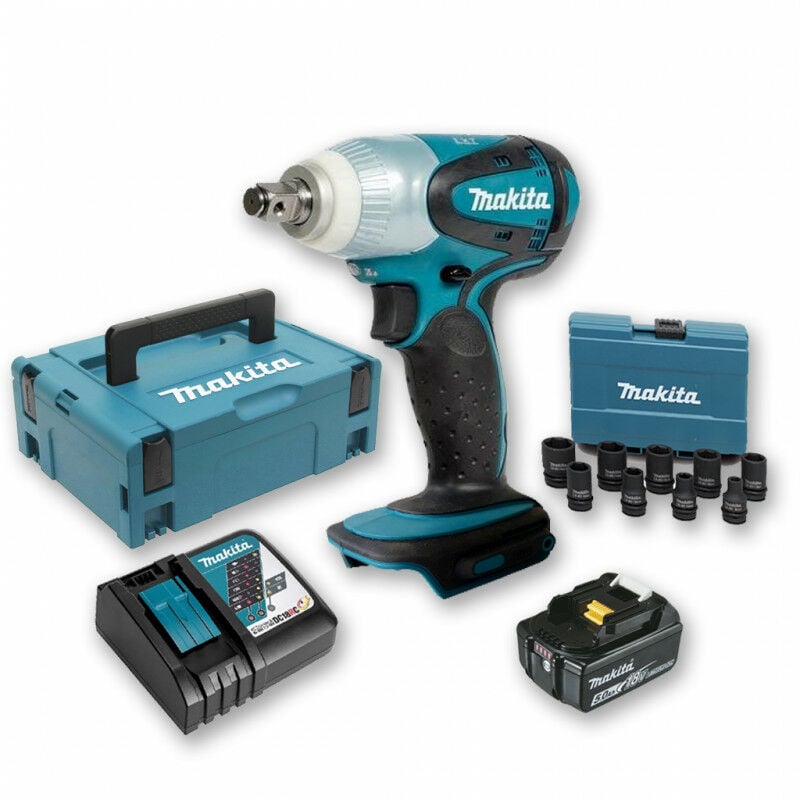 Boulonneuse à chocs 18V 230Nm 1/2' DTW251 avec 1 batterie 5Ah + Coffret 9 douilles + coffret Makita