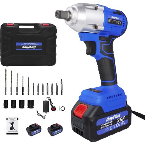 Boulonneuse sans fil 21 V 1/2", Clé à chocs Gun Torque 420Nm Impact Driver Tool Ratchet Hochet Écrou Électrique avec 2 batteries