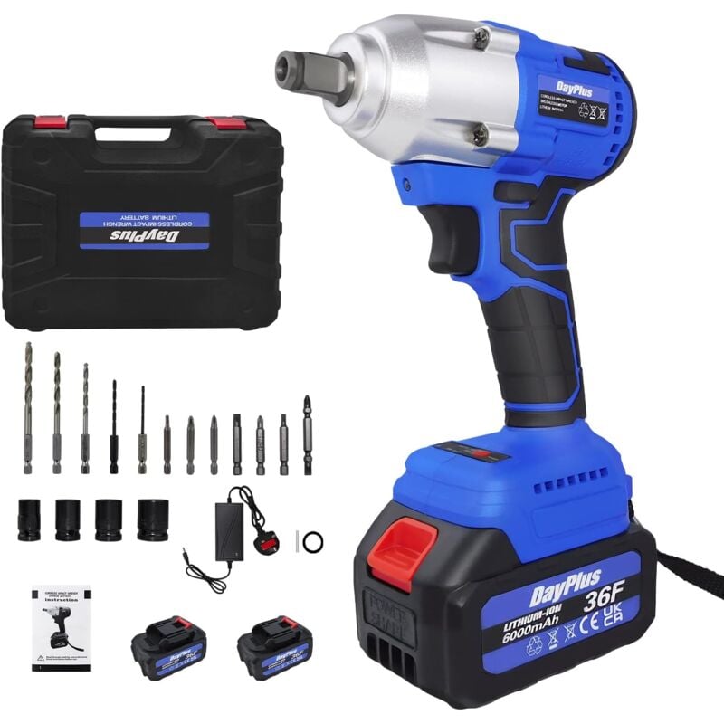 Boulonneuse sans fil 21 v 1/2', Clé à chocs Gun Torque 420Nm Impact Driver Tool Ratchet Hochet Écrou Électrique avec 2 batteries