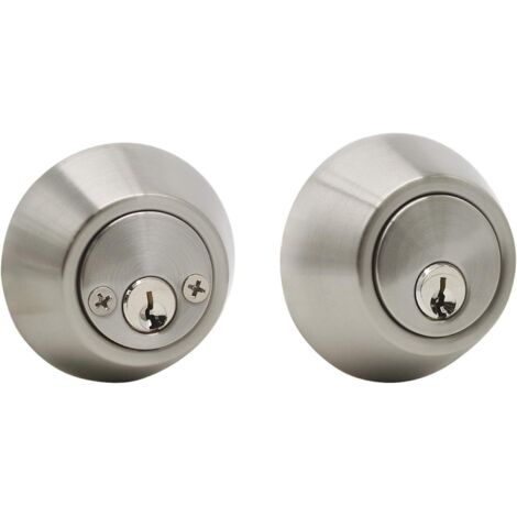 Boulons à double cylindre en nickel satiné, serrures de porte intérieures et extérieures rondes modernes et modernes, avec 2 clés latérales, 1 paquet