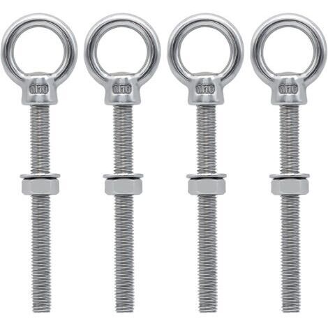 Boulons à oeil M10 x 100 mm Vis à Anneau M10 avec filetage métrique en acier inoxydable pour Fixation et Suspension, 4 pièces
