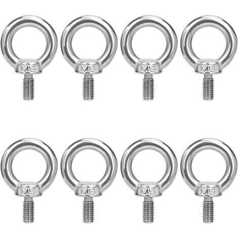 Boulons à œil M5, anneaux de levage, boulons à œil, anneaux filetés, vis en acier inoxydable 304 pour fixation et suspension, 8 pièces