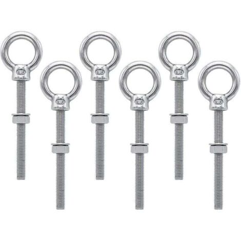 Boulons à oeil M6 x 60 mm Vis à Anneau M6 avec filetage métrique en acier inoxydable pour Fixation et Suspension, 6 pièces