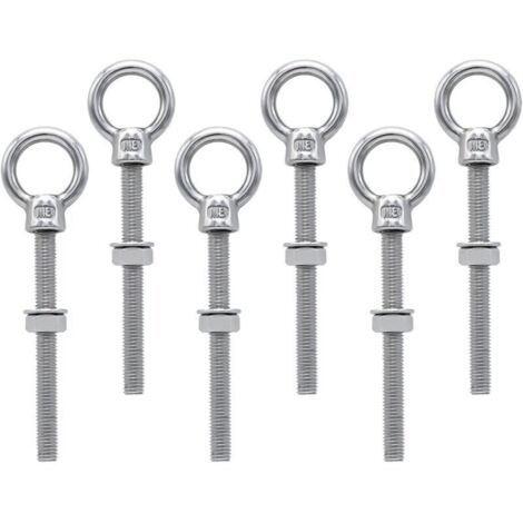 Boulons à oeil M8 x 80 mm Vis à Anneau M8 avec filetage métrique en acier inoxydable pour Fixation et Suspension, 6 pièces