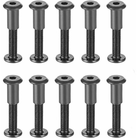 Boulons de Fixation de M6 x 35 mm avec Écrous Assortis Écrou de Manchon avec la Tête Ronde de Trou Hexagonal en Acier au Carbone Noir Convenant aux Sac ou Ceinture en Cuir，Lot de 10