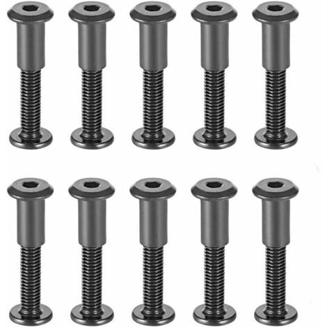 Boulons de Fixation de M6 x 35 mm avec Écrous Assortis Écrou de Manchon avec la Tête Ronde de Trou Hexagonal en Acier au Carbone Noir Convenant aux Sac ou Ceinture en Cuir，Lot de 10