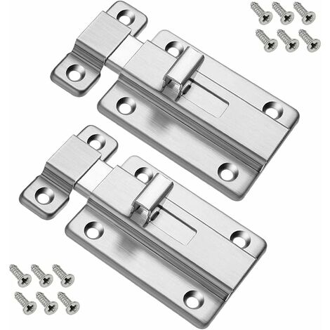 Boulons de Porte, 2 Pcs Verrou de Porte en Acier Inoxydable, Verrou de Sécurité Verrouillage avec 12 Vis pour Portes Encastrées Chambre Salle De Bains Toilette