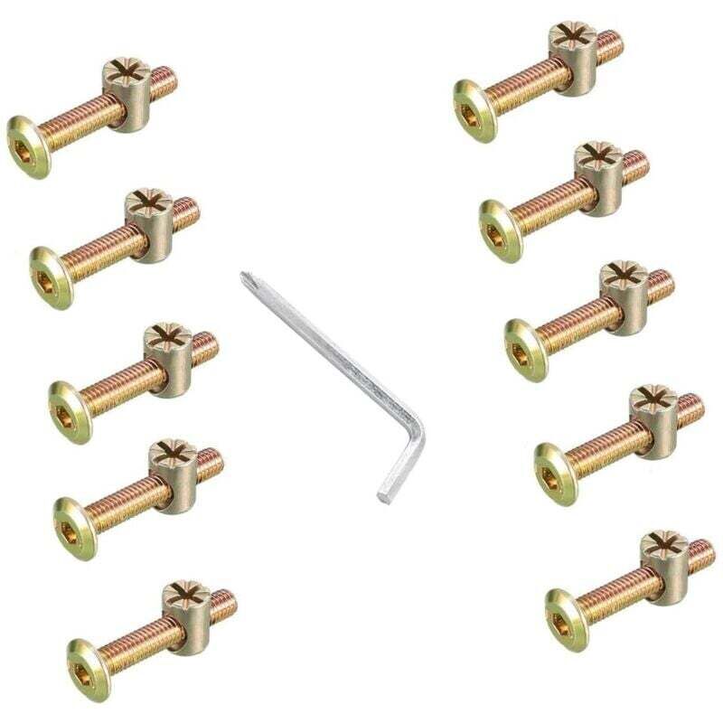 Boulons Meuble Lit Ensemble,10 Pièces M6 x 40mm Vis Boulon, M6 avec Ecrous à Barillet avec clé de type L pour meubles, berceaux, lits et chaises
