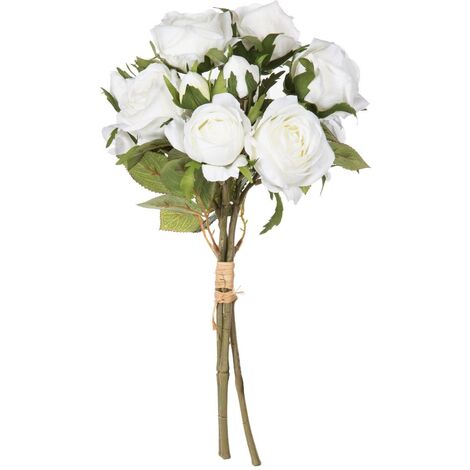 Bouquet 14 roses artificielles blanc H40cm - Atmosphera créateur d'intérieur