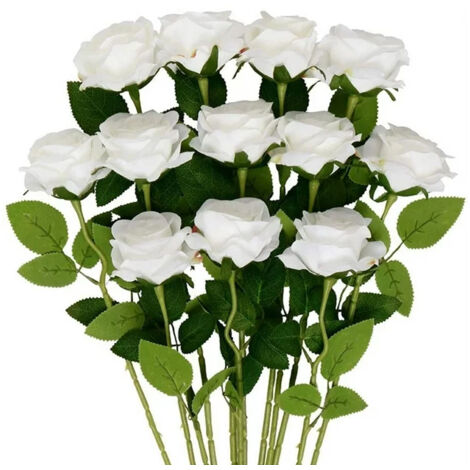 Bouquet de 12 roses artificielles réalistes à longues tiges, composé d'une seule rose en soie.