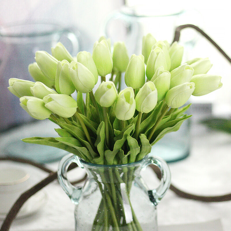 Groofoo - Bouquet de 12 Tulipes artificielles au Toucher réaliste,décoration Parfaite pour Mariage,fête,Maison,Jardin,Bureau (Vert tendre)