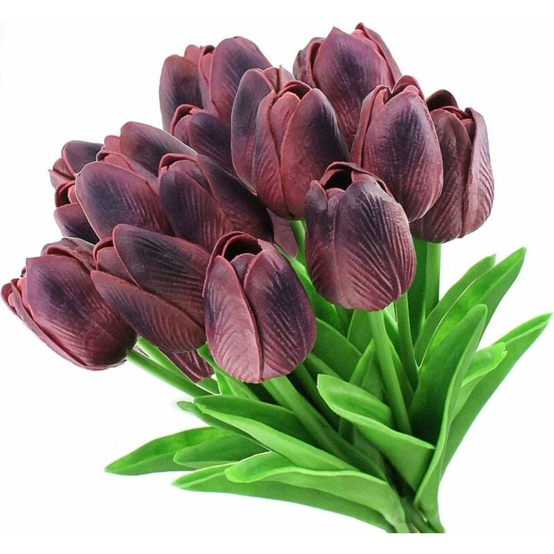 Groofoo - Bouquet de 12 Tulipes artificielles au Toucher réaliste, décoration Parfaite pour Mariage, fête, Maison, Jardin, Bureau(Violet foncé)