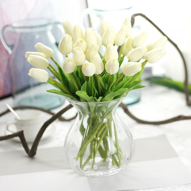 Groofoo - Bouquet de 12 Tulipes artificielles au Toucher réaliste, décoration Parfaite pour Mariage, fête, Maison, Jardin, Bureau (blanc laiteux)