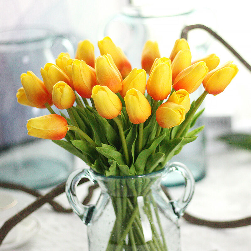 Groofoo - Bouquet de 12 Tulipes artificielles au Toucher réaliste,décoration Parfaite pour Mariage,fête,Maison,Jardin,Bureau (Orange)